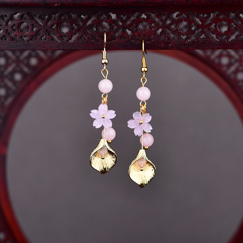 Cocktail Shaker Set - Anting Bunga Giok Alami Merah Muda